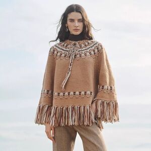 NWT Zara Woman STUDIO LIMITED EDITION 100% WOOL JACQUARD KNIT PONCHO Size S